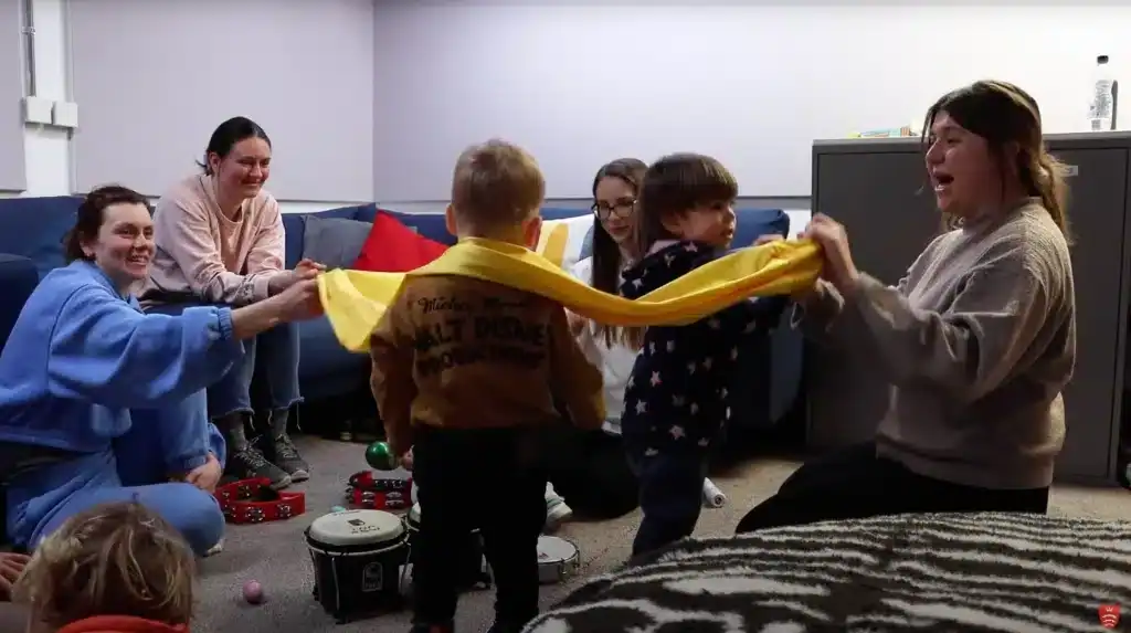Ukrainian children and carers take part in an improvisational music therapy.
